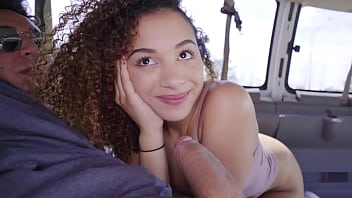 African-American teenager gives enthusiastic oral sex and experiences rough intercourse in a van