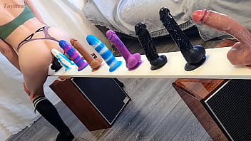 Testing different dildos for a new challenge and experiencing a bright orgasm